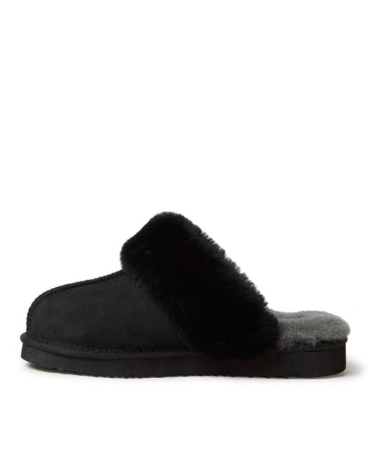 Dearfoams Black Fireside By Sydney Genuine Shearling Scuff Slipper