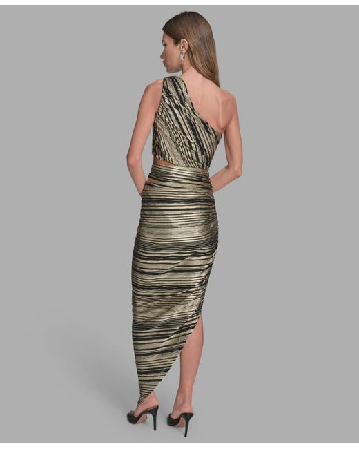 BCBGMAXAZRIA Striped Asymmetrical One Shoulder Midi Dress in Metallic | Lyst BCBGMAXAZRIA Striped Asymmetrical One Shoulder Midi Dress in Metallic | Lyst