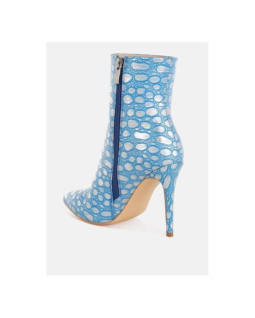 LONDON RAG Blue Moolah Embossed Stiletto Heel Ankle Boots