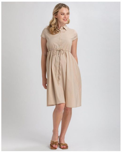 PIETRO BRUNELLI MATERNITY Natural Maternity Poplin Nursing Friendly Button-front Drawstring Viola Shirt Dress