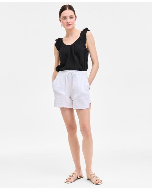 On 34th White Cotton Gauze Drawstring Shorts