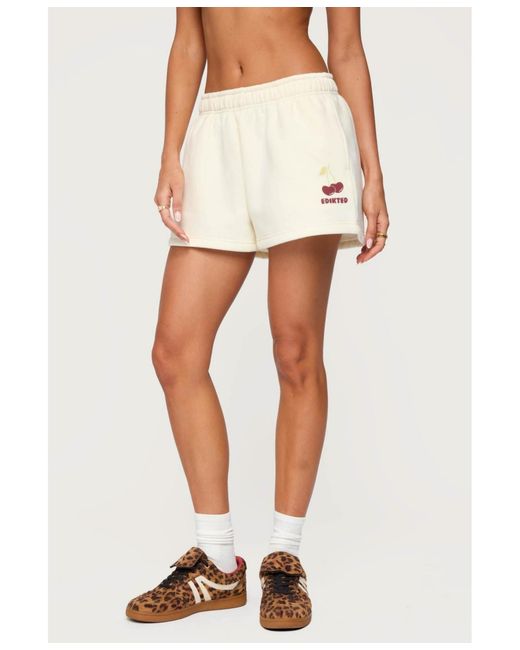 Edikted White Cherry Babe Sweat Shorts