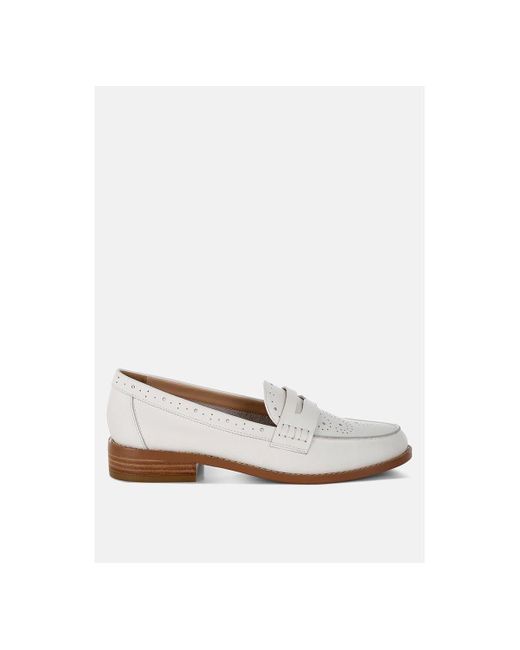 Rag & Co White Clotilda Perforated Low Heel Loafers