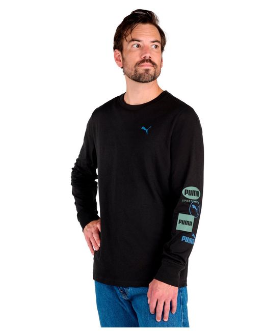 PUMA Black Stacked Logos Ls Tee for men