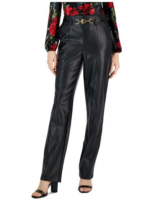 INC International Concepts High-rise Belted Faux-leather Pants, Created ...