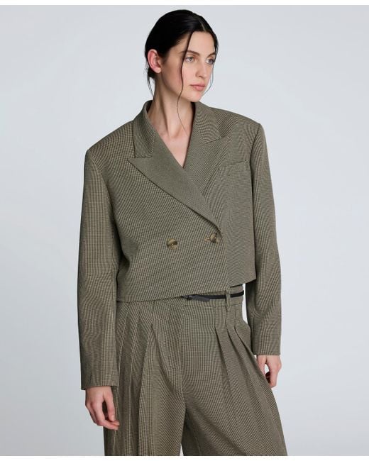 Kenneth Cole Green Houndstooth Cropped Jacket