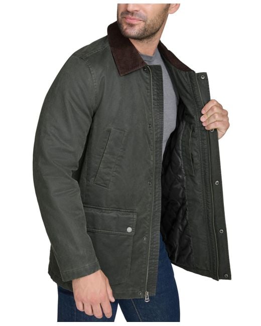 Cole Haan Gray Corduroy-shirt-collar Waxed Rain Jacket for men