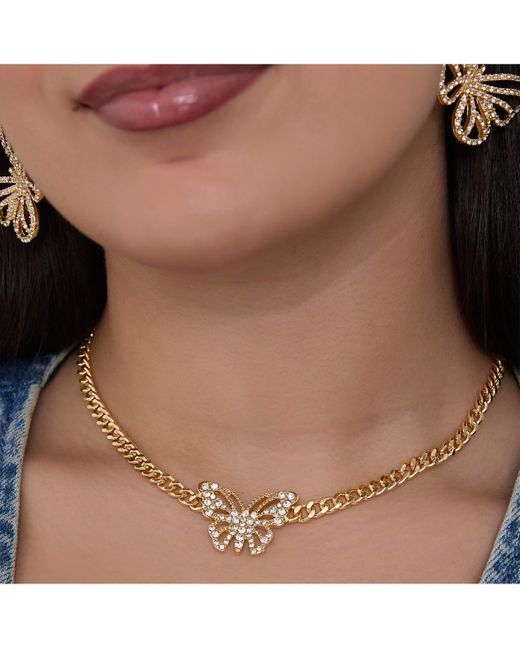 Jessica Simpson Metallic Butterfly Pendant Chain Necklace