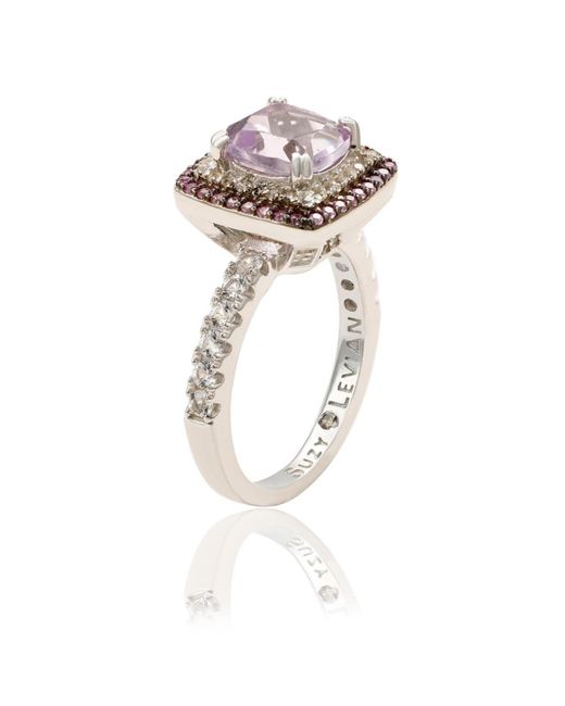SUZY LEVIAN NEW YORK White Suzy Levian Sterling Silver Cushion Cut Topaz And Sapphire Double Halo Ring