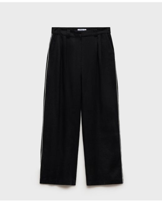 Mango Black Contrast Stripe Linen Trousers