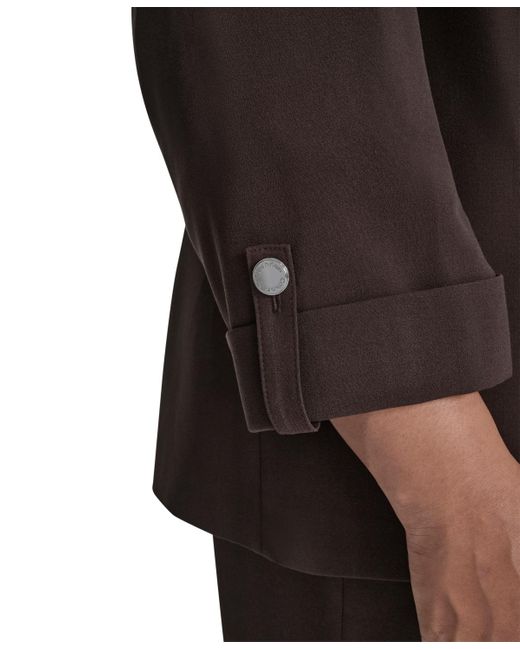 Calvin Klein Brown Plus Size Notch-lapel 3/4-sleeve Jacket