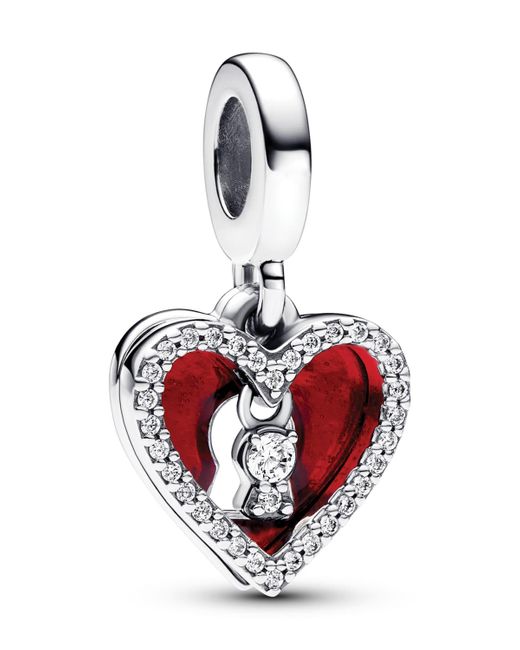Pandora Red Sterling Padlock Heart Double Dangle Charm
