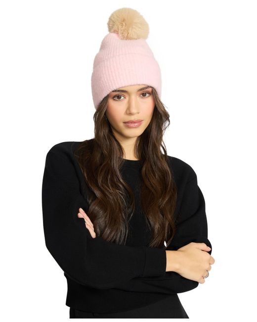 Steve Madden Pink Caught Brushed Fine Rib Knit Beanie