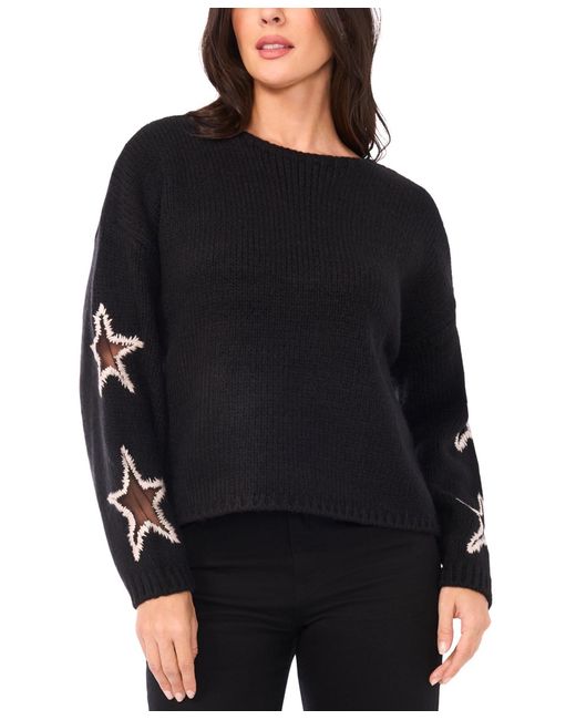 SAM & JESS Black Crewneck Star Pattern Sweater