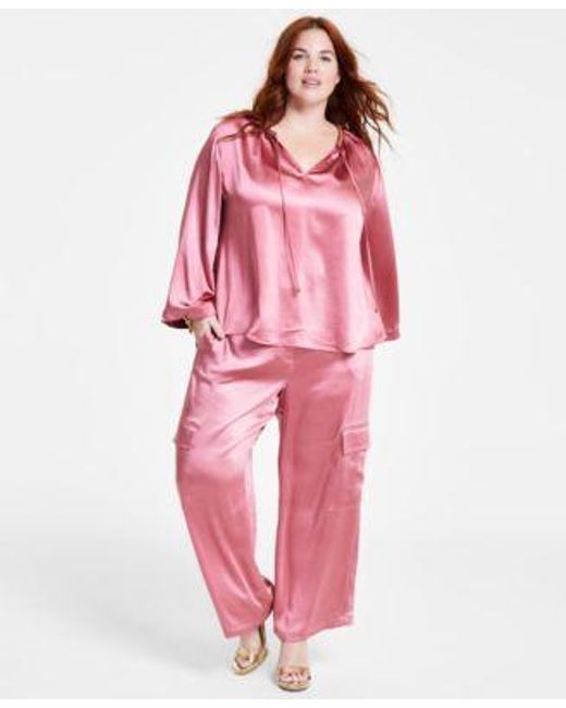 Michael Kors Pink Micheal Kors Plus Size Chain Neck Kimono Sleeve Top Satin Cargo Pants