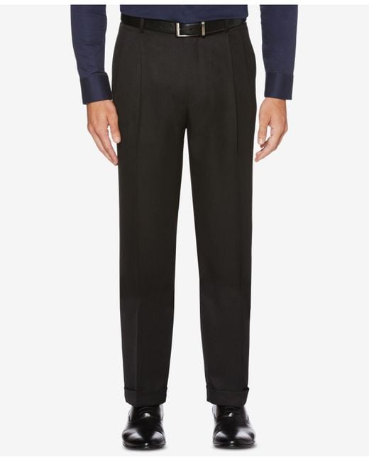 Perry Ellis Mens Classic Fit Elastic Waist Double Pleated Cuffed Pant 