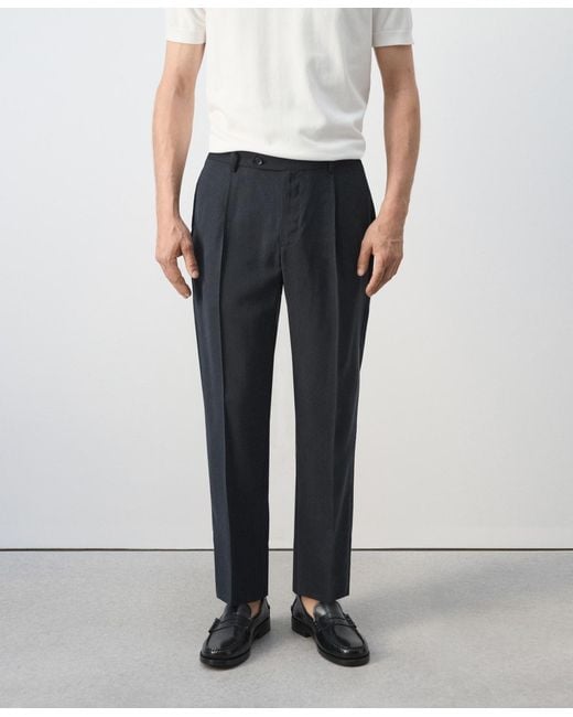 Mango Blue Regular-fit Pleated Pants for men