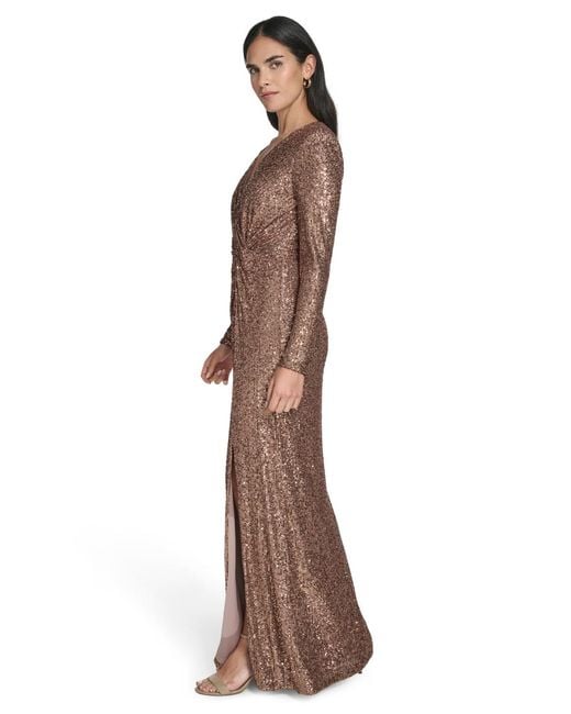 Jessica Howard Petite Twist Front Long-sleeve Gown in Brown | Lyst Jessica Howard Petite Twist Front Long-sleeve Gown in Brown | Lyst