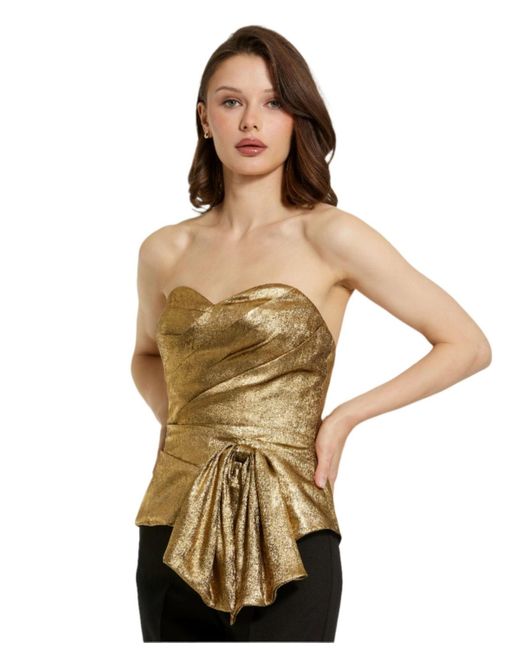 Mac Duggal Metallic Lame Strapless Wrap Top With Bow Detail