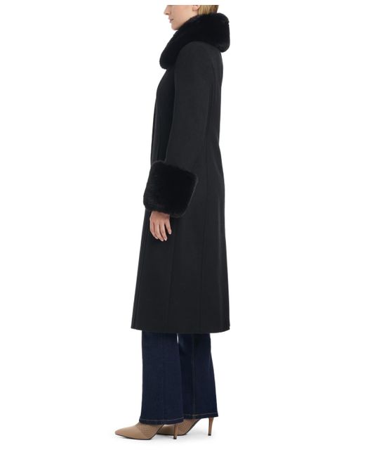 Vince Camuto Black Single-breasted Fit And Flared Drap Wool Coat
