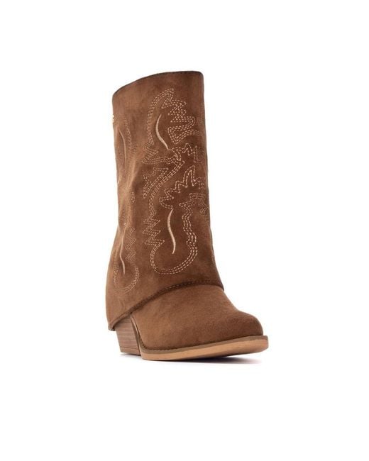 Xti Brown Suede Foldover Booties By