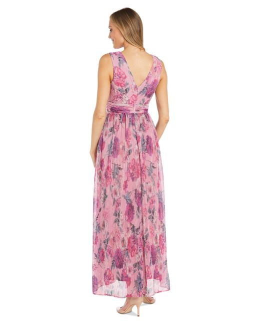 R & M Richards Pink Floral-print Crinkled Maxi Dress