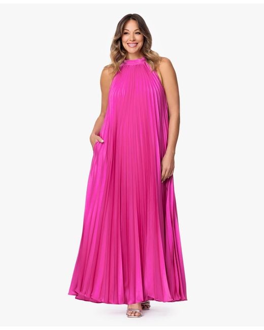 Xscape Pink Plus Size Hammered Pleated Gown