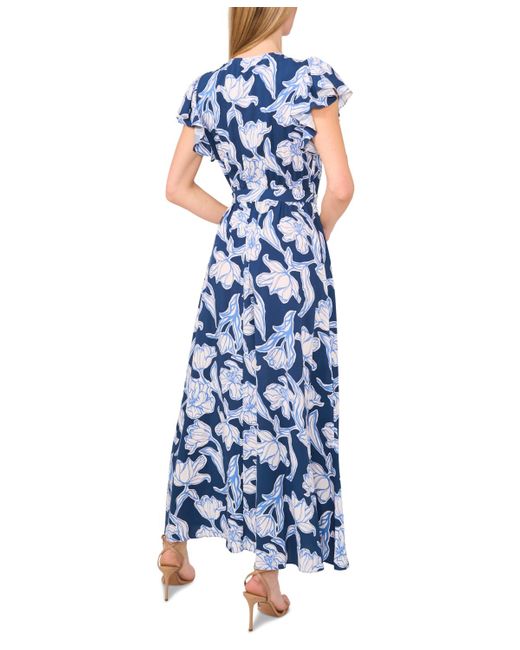 Cece Blue Wrap-front Short-sleeve Maxi Dress