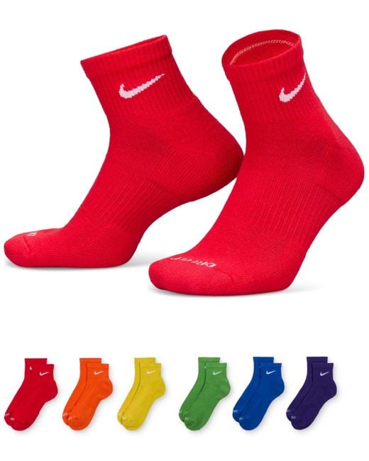 Nike Red 6-pk. Dri-fit Quarter Socks for men