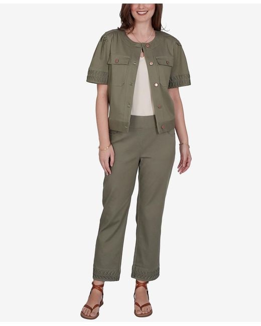 Ruby Rd Green Petite Pleated Short-sleeve Soft Denim Jacket