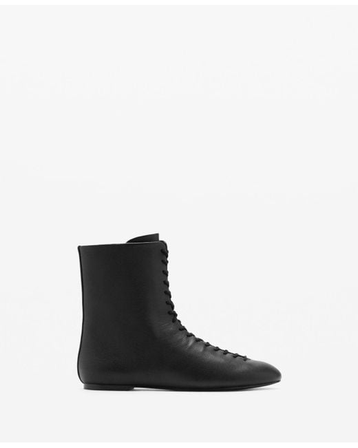 Mango Black Lace-up Leather Ankle Boots