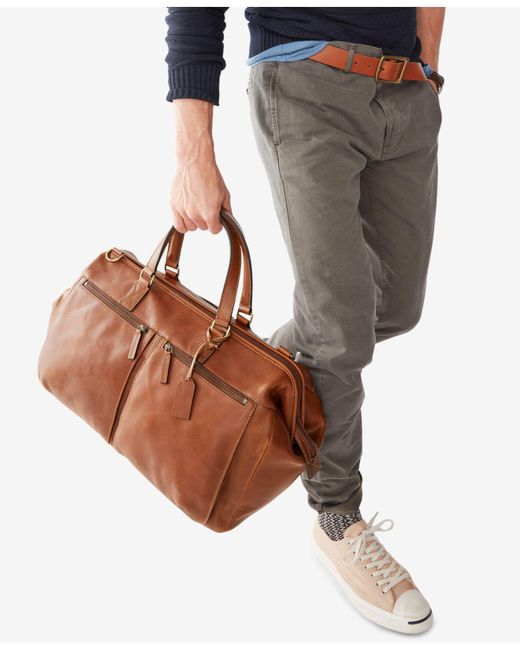 Fossil Synthetic Defender Leather Duffle Bag in Cognac (Brown) for Men