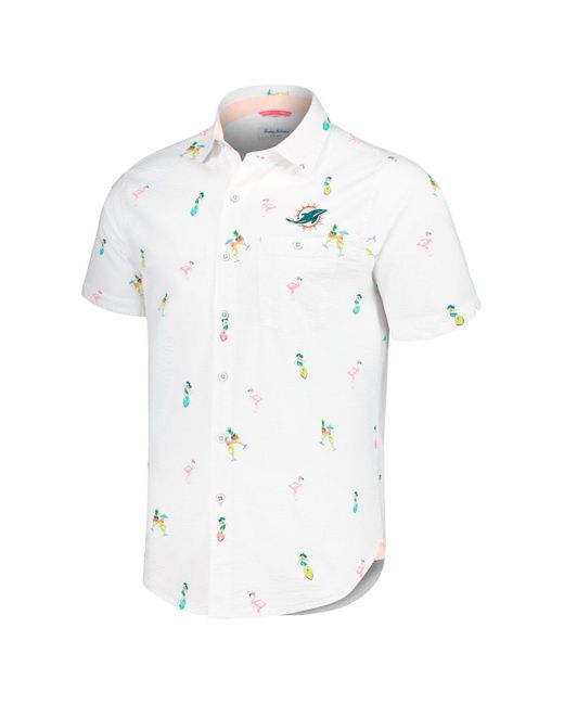 Tommy Bahama White Miami Dolphins Nova Wave Flocktail Button-up Shirt for men