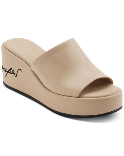 Karl Lagerfeld Natural Calvina Logo Wedge Heel Platform Sandals