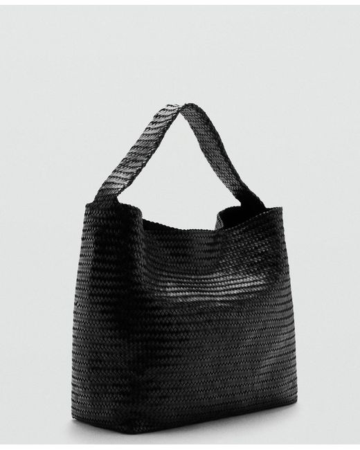 Mango Black Medium-sized Braided Bucket Bag