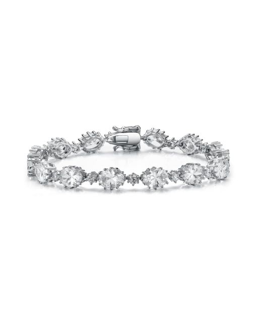 Genevive Jewelry White Sterling Silver Rhodium Plated Cubic Zirconia Link Bracelet