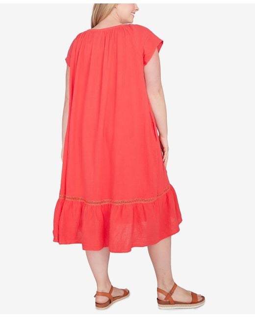 Ruby Rd Red Plus Size Gauze High/low Cotton T-shirt Dress