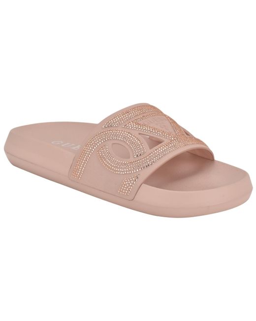Guess Pink Payca Rhinestone Eva Pool Slide Sandals