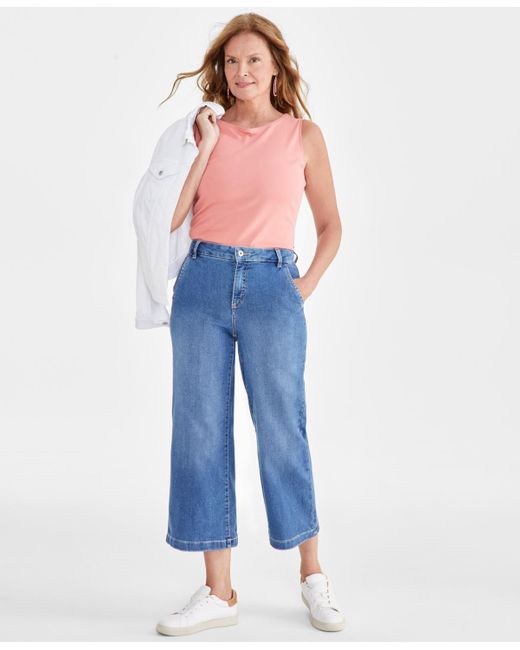 Style & Co. Blue High-rise Wide-leg Crop Jeans
