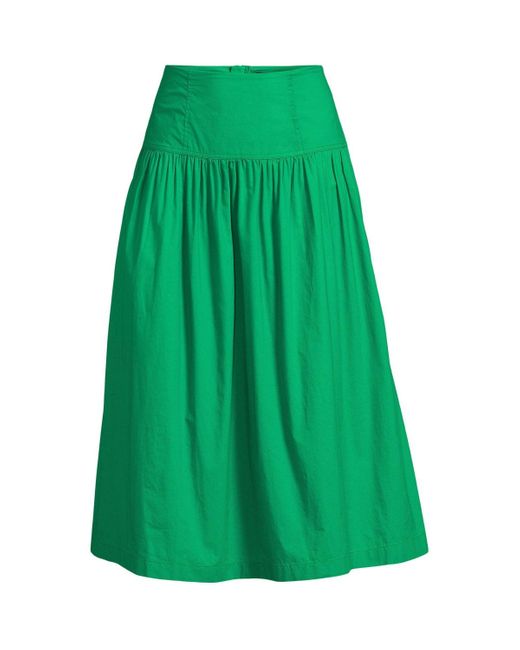 Lands' End Green Plus Size Poplin Drop Waist Midi Skirt