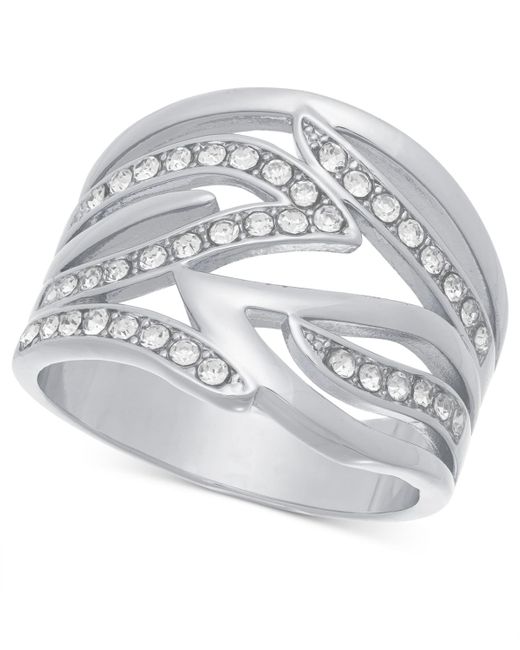 INC International Concepts White Tone Pave Flame Ring