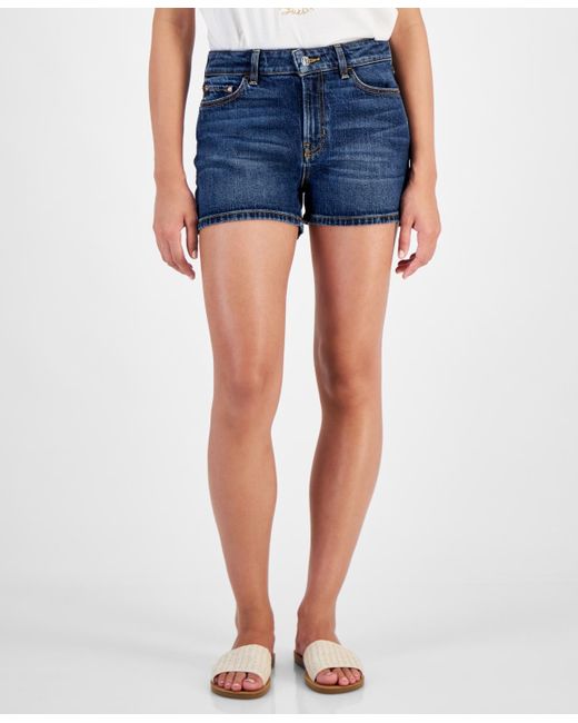 Guess Blue Hola Solid Zip-front Denim Shorts