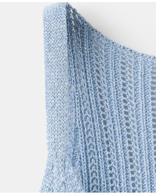 Mango Blue Metallic Openwork Knit Top