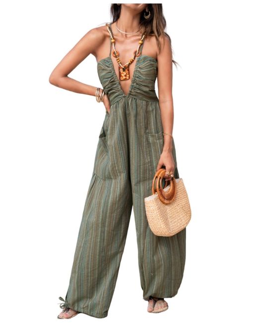CUPSHE Green Forest Glow Striped Jumpsuit