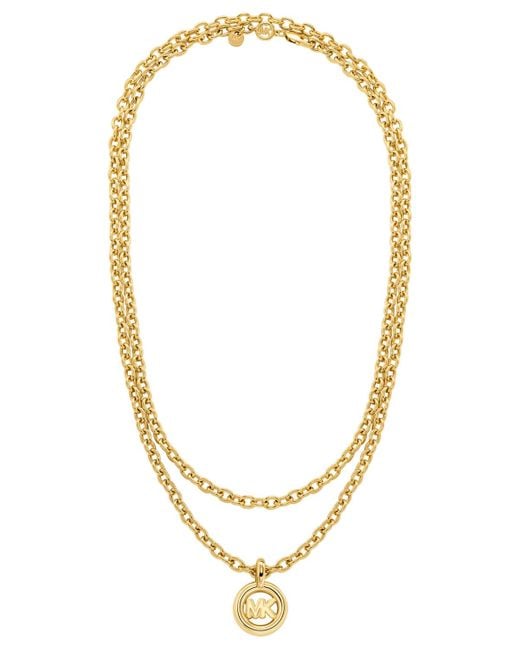 Michael Kors Metallic Tone Double Layer Logo Necklace