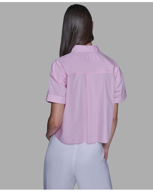 Karl Lagerfeld Purple Striped Floral Detail Top