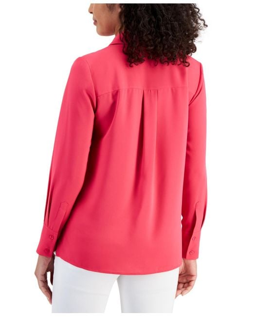 Anne Klein Red Long-sleeve Lapel Blouse