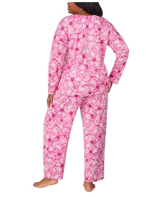 Ellen Tracy Pink Plus Size Printed Long-sleeve Pajama Set
