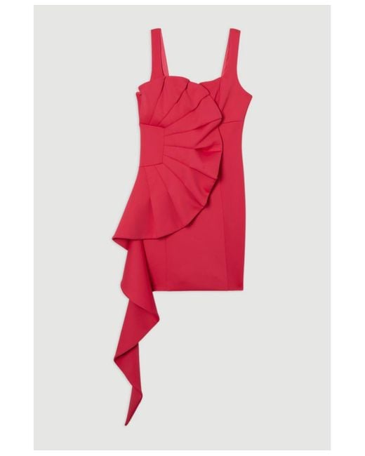Karen Millen Pink Scuba Drama Ruffle Woven Mini Dress