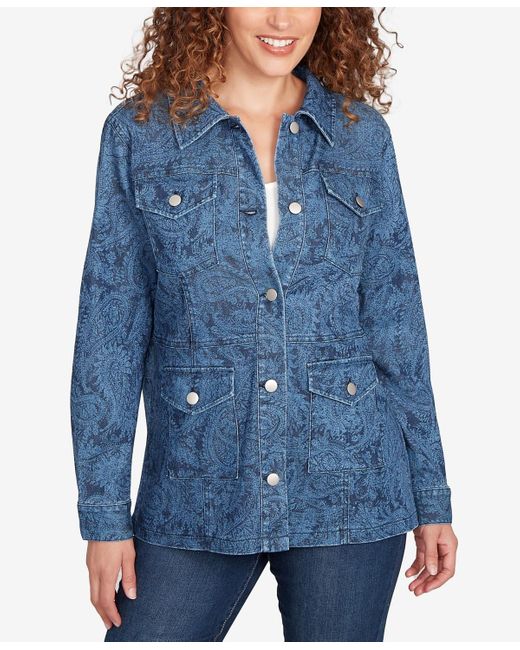 Ruby Rd Blue Petite Paisley Stretch Denim Utility Jacket